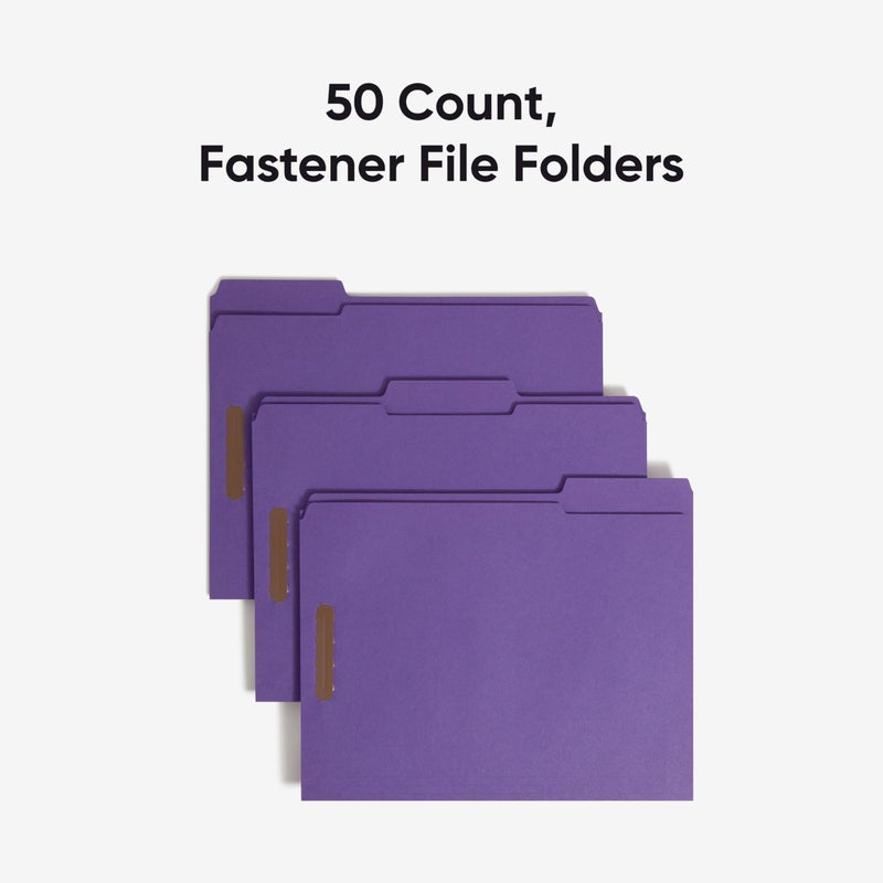 Smead Fastener File Folders, 50 Count, Purple, Reinforced 1/3-Cut Tabs, 2 Fasteners, Letter Size (13040) - Image 3